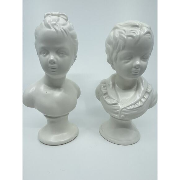 National Potteries Co Pair Statues Girl Boy Bust Japan Set of 2 Napco - Picture 1 of 12